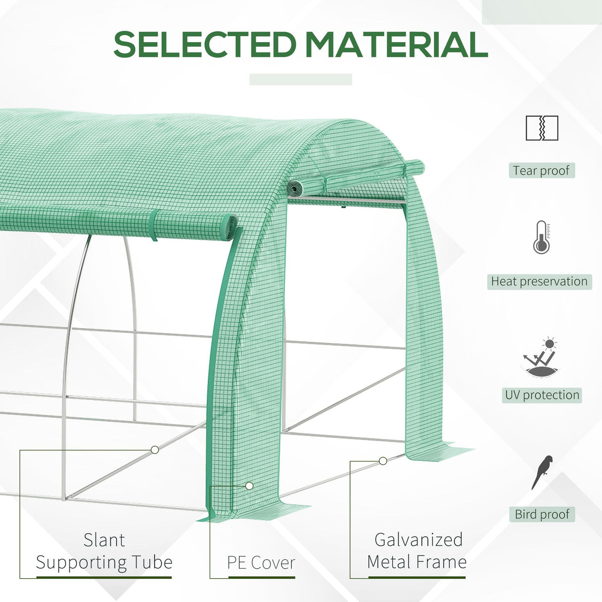 Galvanised Steel Frame Garden Polytunnel Greenhouse With 12 Windows - Velmora