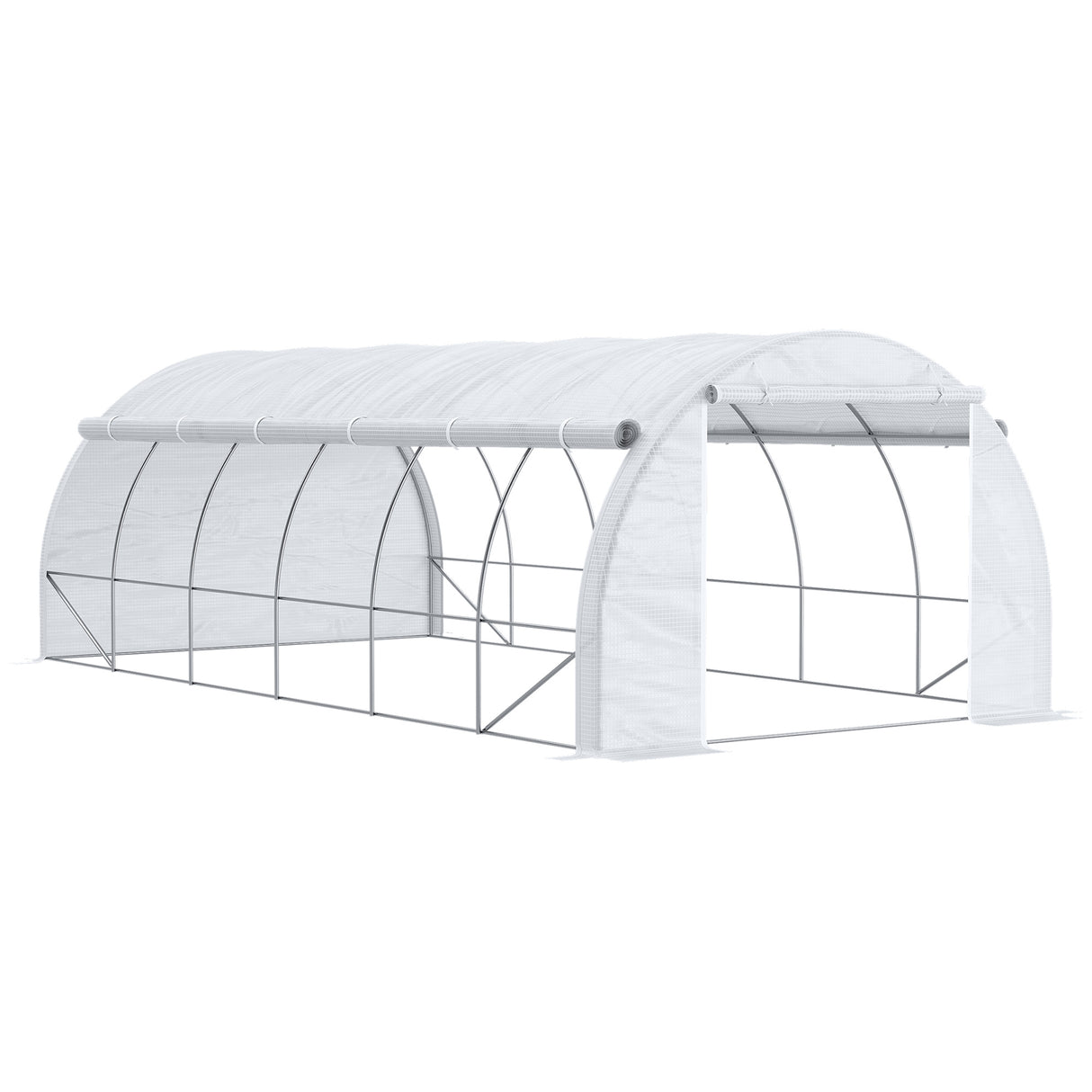 Galvanised Steel Frame Garden Polytunnel Greenhouse With 12 Windows - Velmora