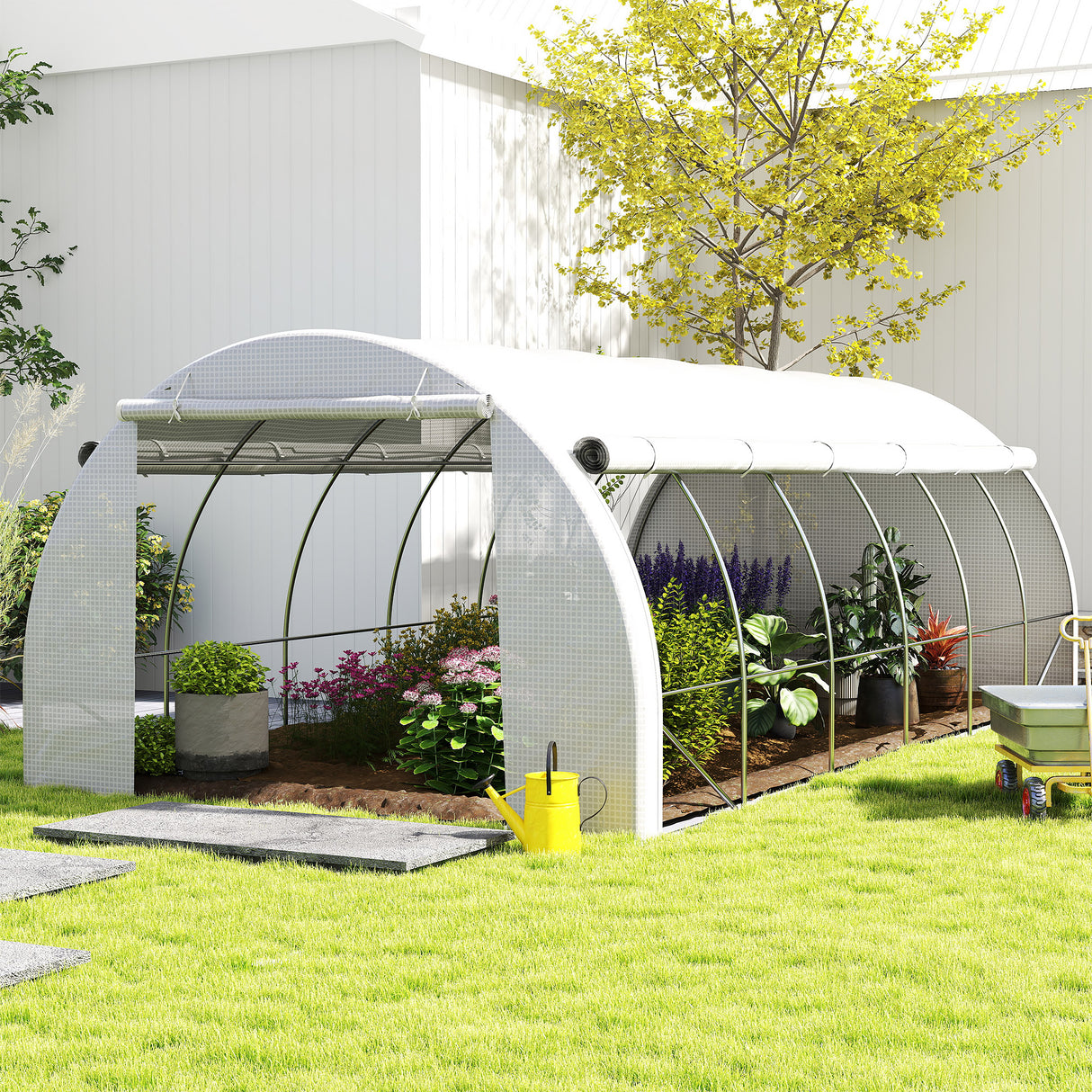 Galvanised Steel Frame Garden Polytunnel Greenhouse With 12 Windows - Velmora
