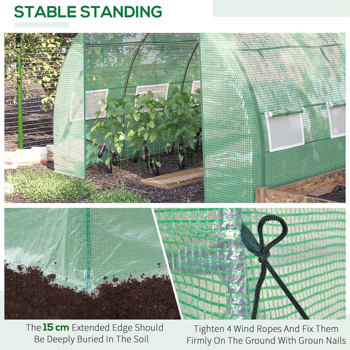 Galvanised Steel Frame Garden Polytunnel Greenhouse With 6 Windows - Velmora