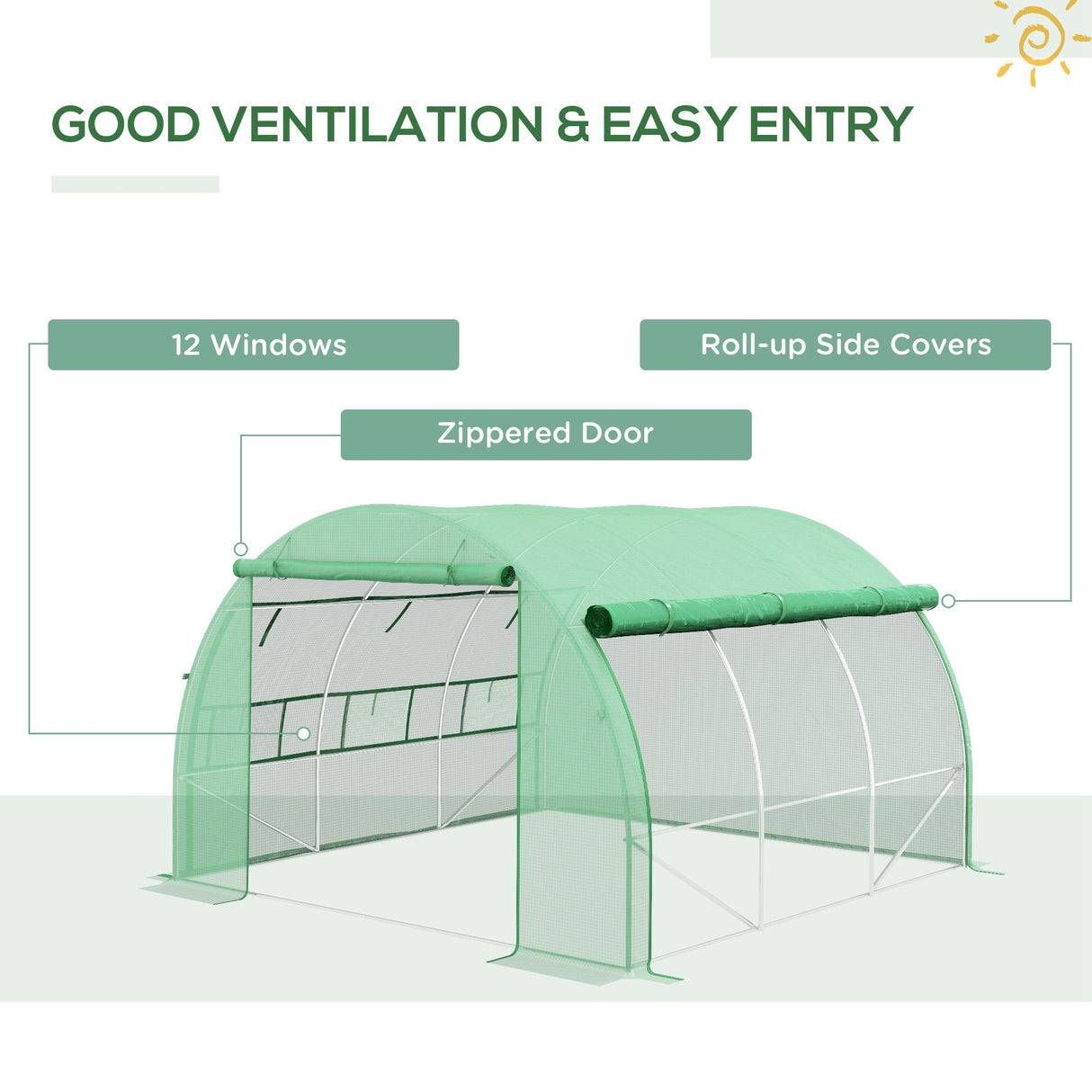 Galvanised Steel Frame Garden Polytunnel Greenhouse With 6 Windows - Velmora