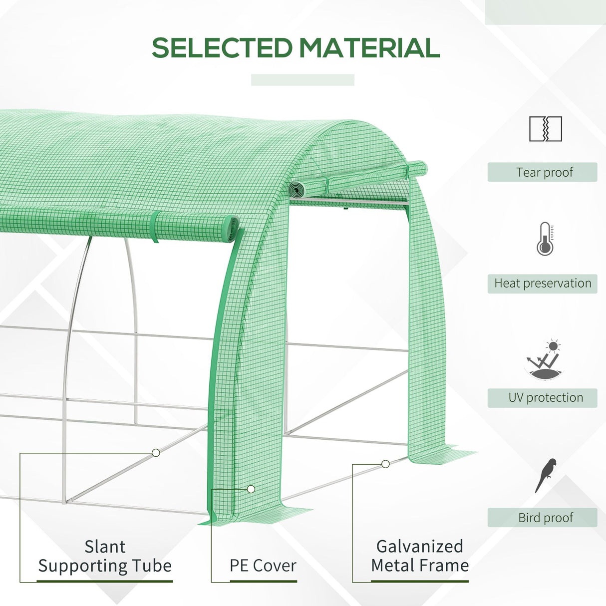 Galvanised Steel Frame Garden Polytunnel Greenhouse With 6 Windows - Velmora