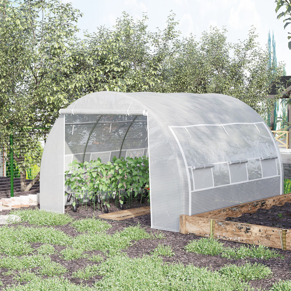 Galvanised Steel Frame Garden Polytunnel Greenhouse With 6 Windows - Velmora