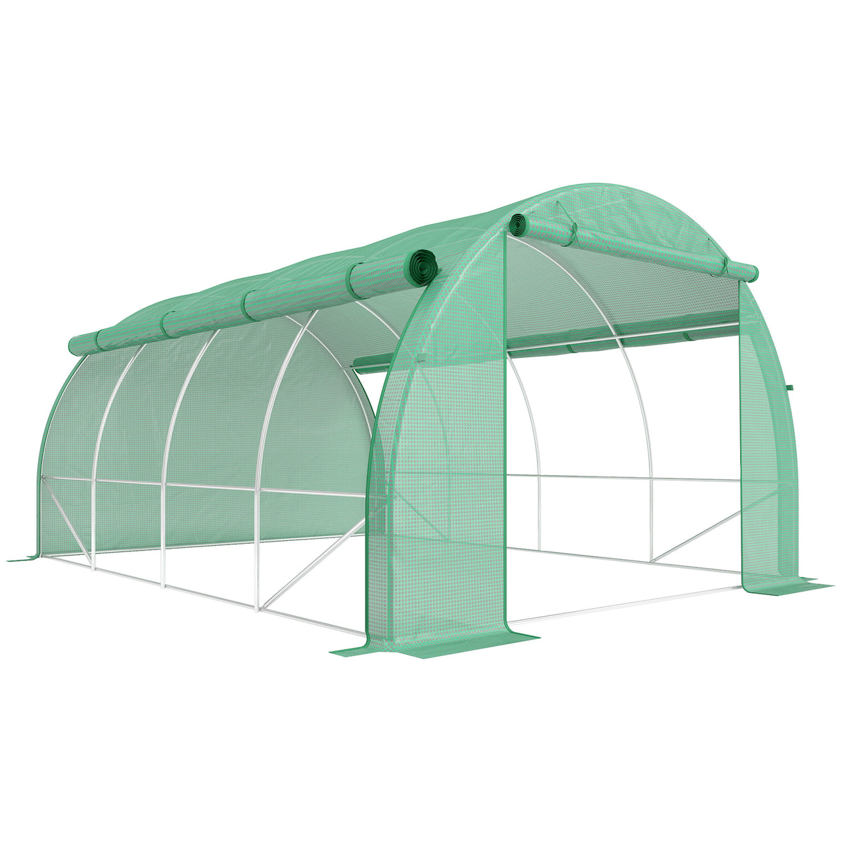 Galvanised Steel Frame Garden Polytunnel Greenhouse With 8 Windows - Velmora