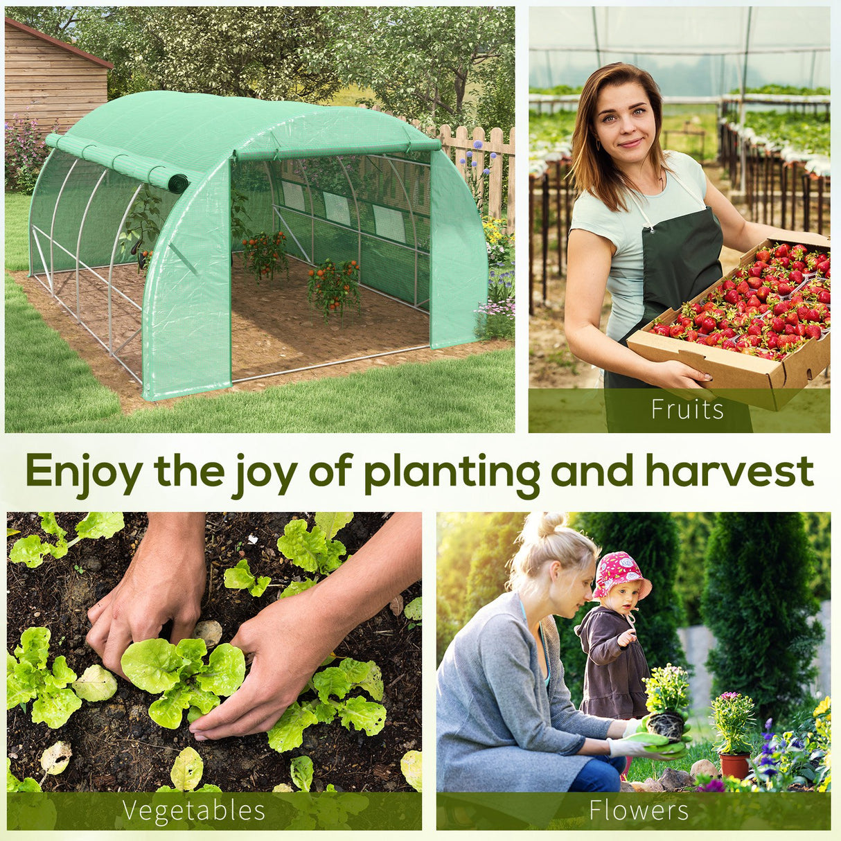 Galvanised Steel Frame Garden Polytunnel Greenhouse With 8 Windows - Velmora