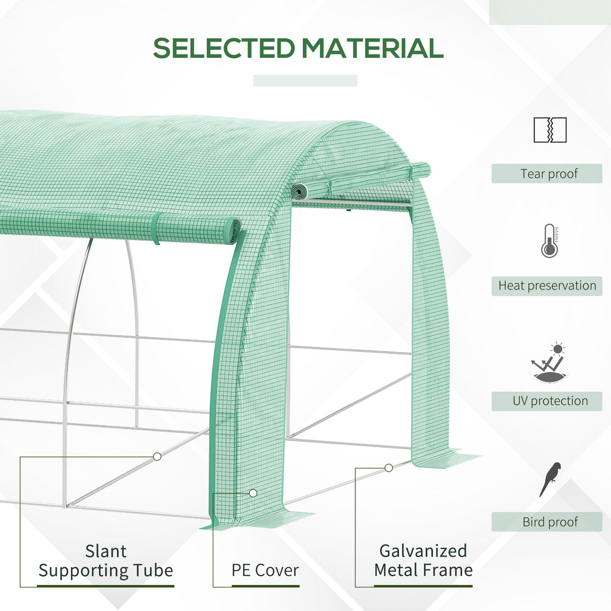 Galvanised Steel Frame Garden Polytunnel Greenhouse With 8 Windows - Velmora