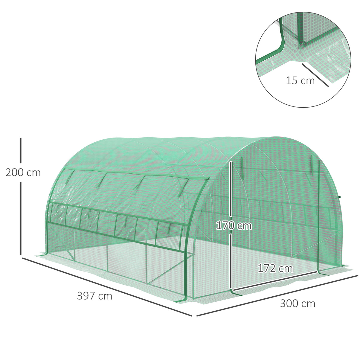 Galvanised Steel Frame Garden Polytunnel Greenhouse With 8 Windows - Velmora