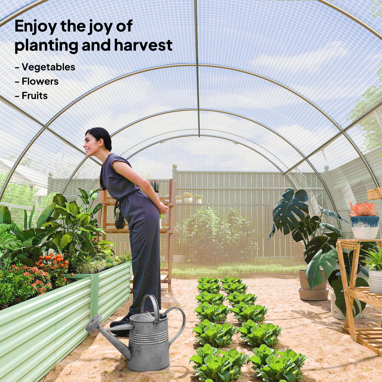Galvanised Steel Frame Garden Polytunnel Greenhouse With 8 Windows - Velmora