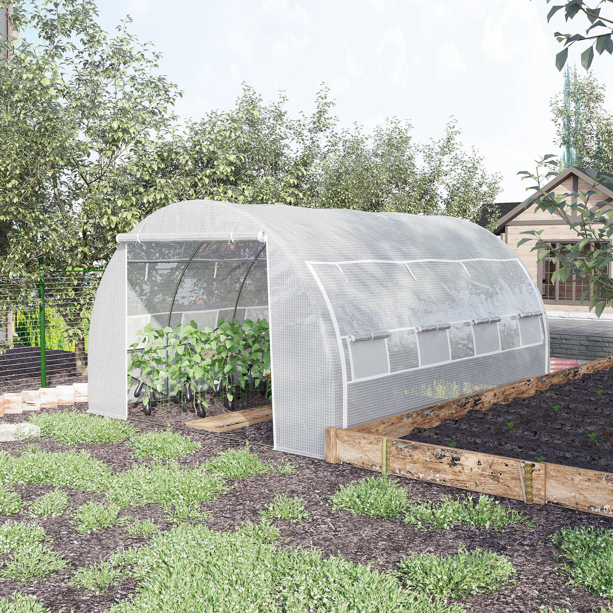 Galvanised Steel Frame Garden Polytunnel Greenhouse With 8 Windows - Velmora