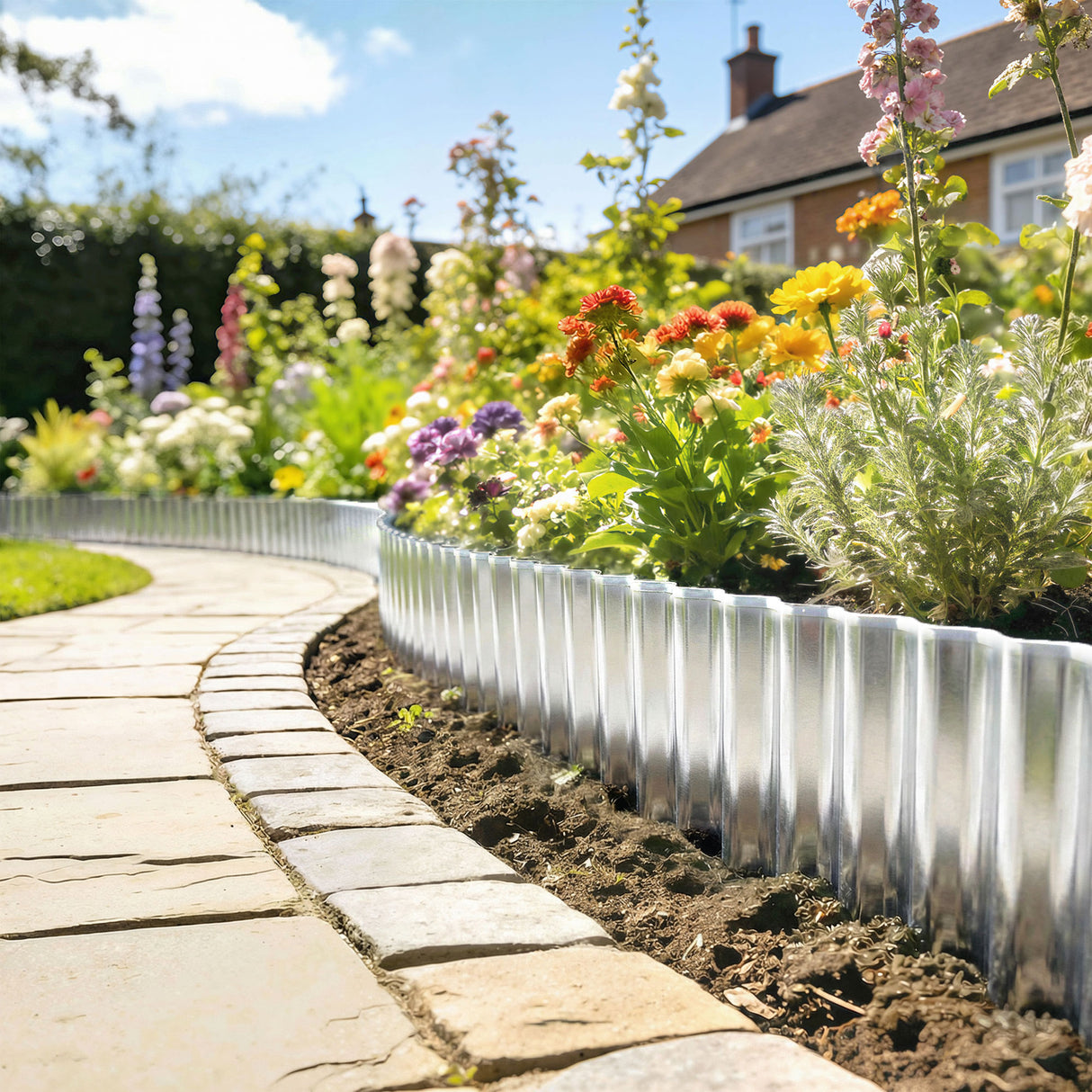 Galvanised Steel Garden Edging Border 650cm Wide - Velmora