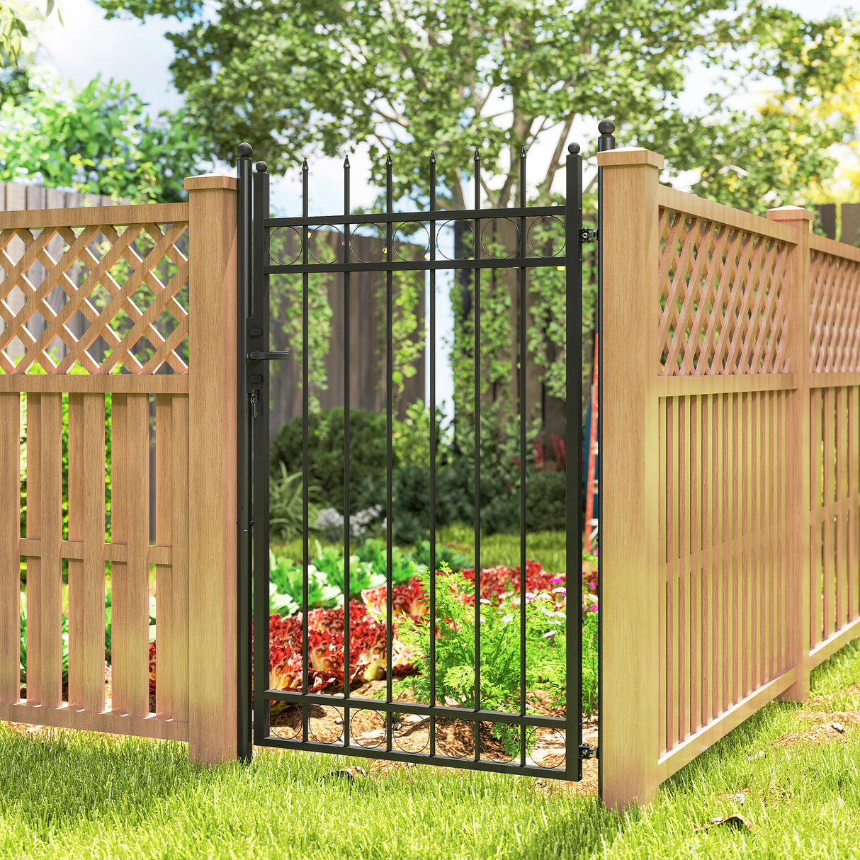 Galvanised Steel Garden Gate With Lock And 3 Keys 105cm Wide - Velmora