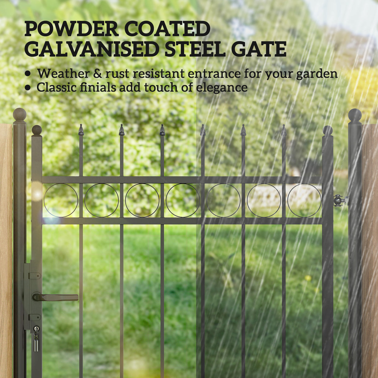 Galvanised Steel Garden Gate With Lock And 3 Keys 105cm Wide - Velmora