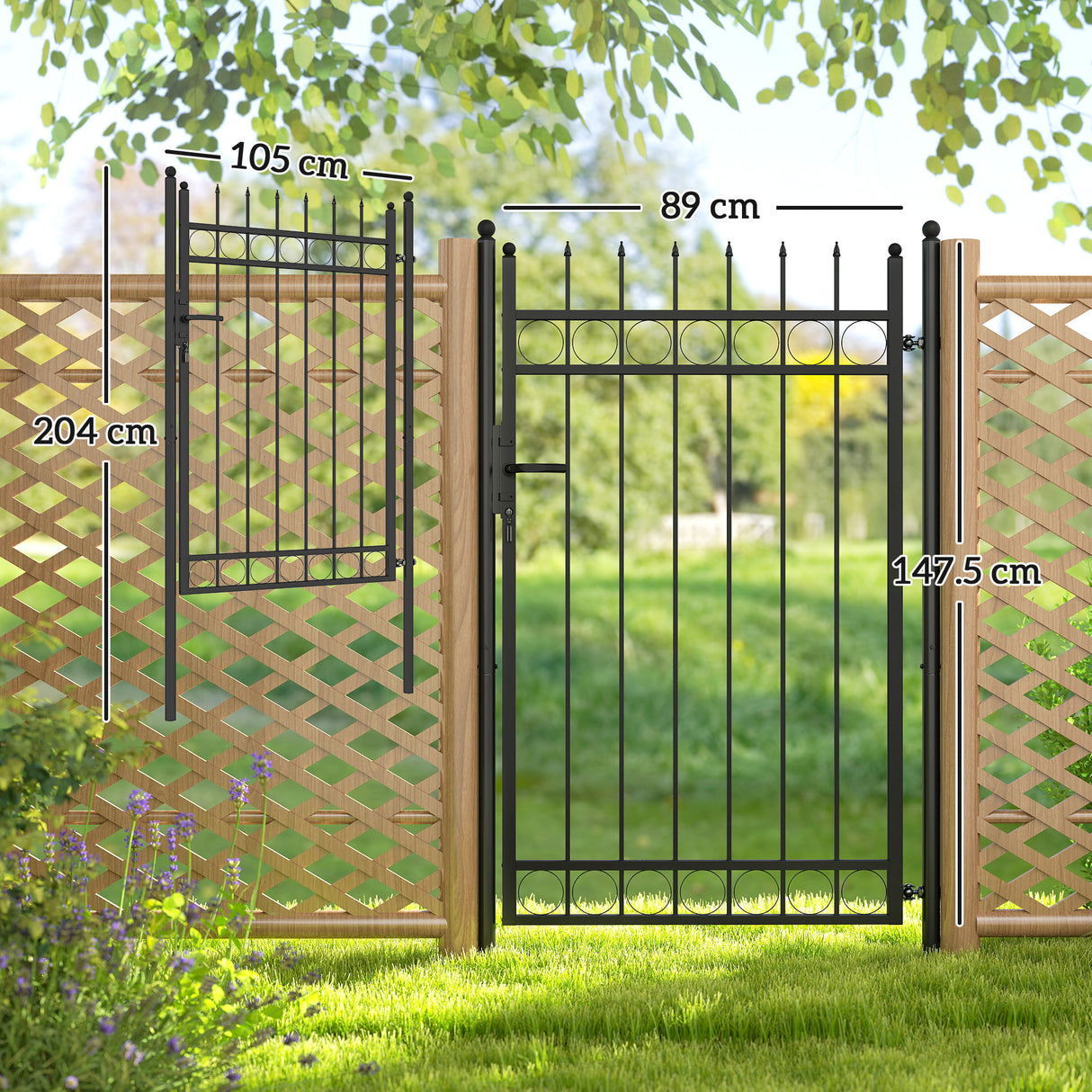 Galvanised Steel Garden Gate With Lock And 3 Keys 105cm Wide - Velmora