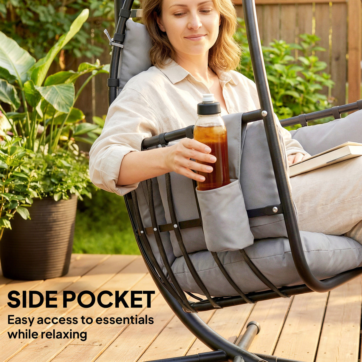 Galvanised Steel Hanging Garden Egg Swing Chair With Stand - Velmora