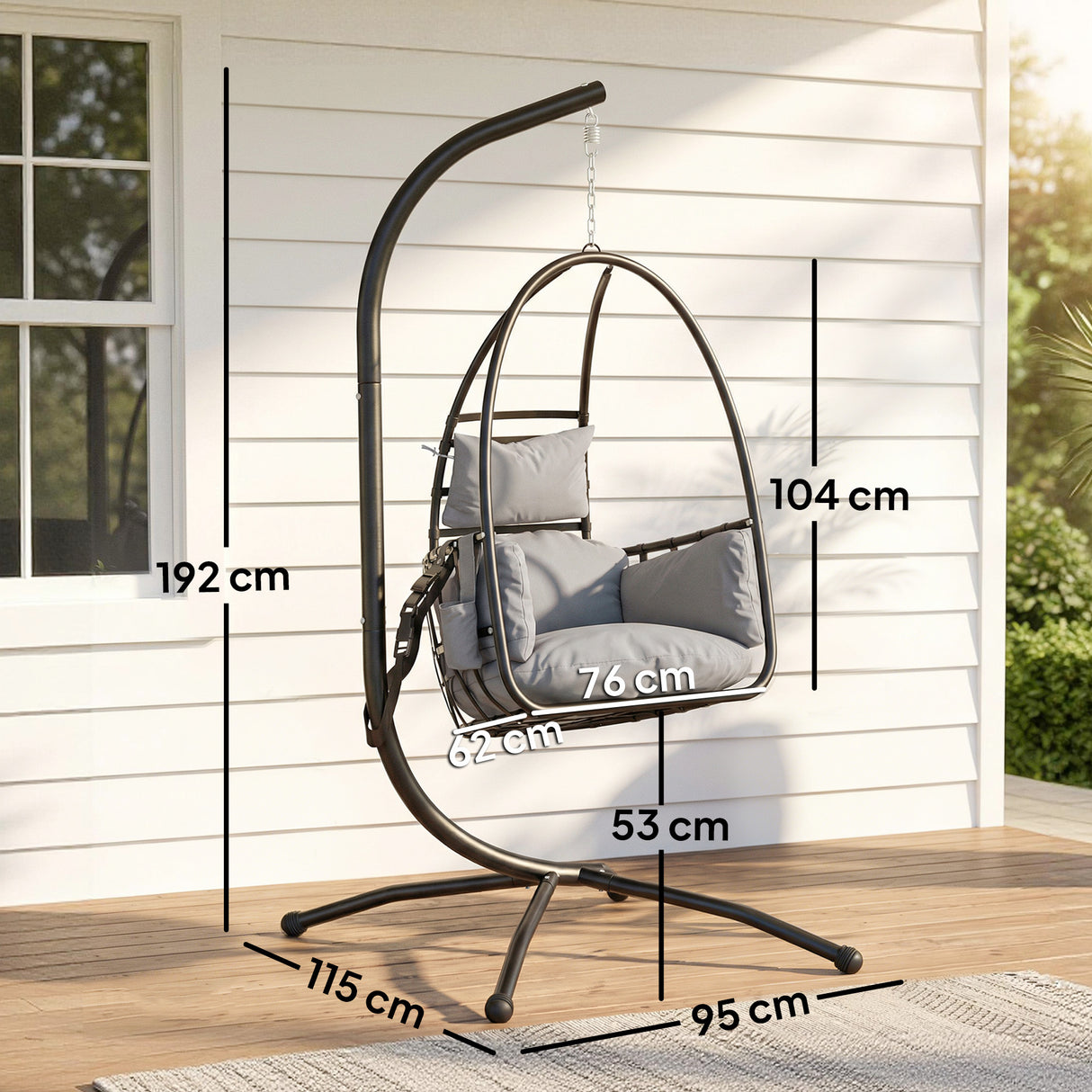 Galvanised Steel Hanging Garden Egg Swing Chair With Stand - Velmora