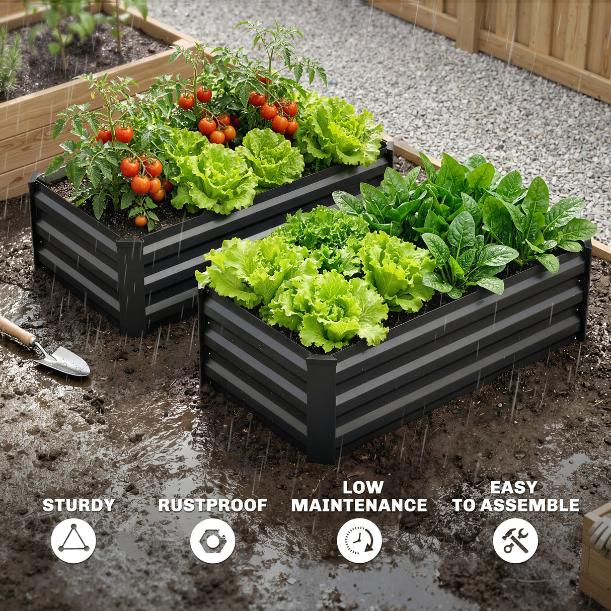 Galvanised Steel Outdoor Garden Planter Box 100cm Wide in Set Of 2 - Velmora