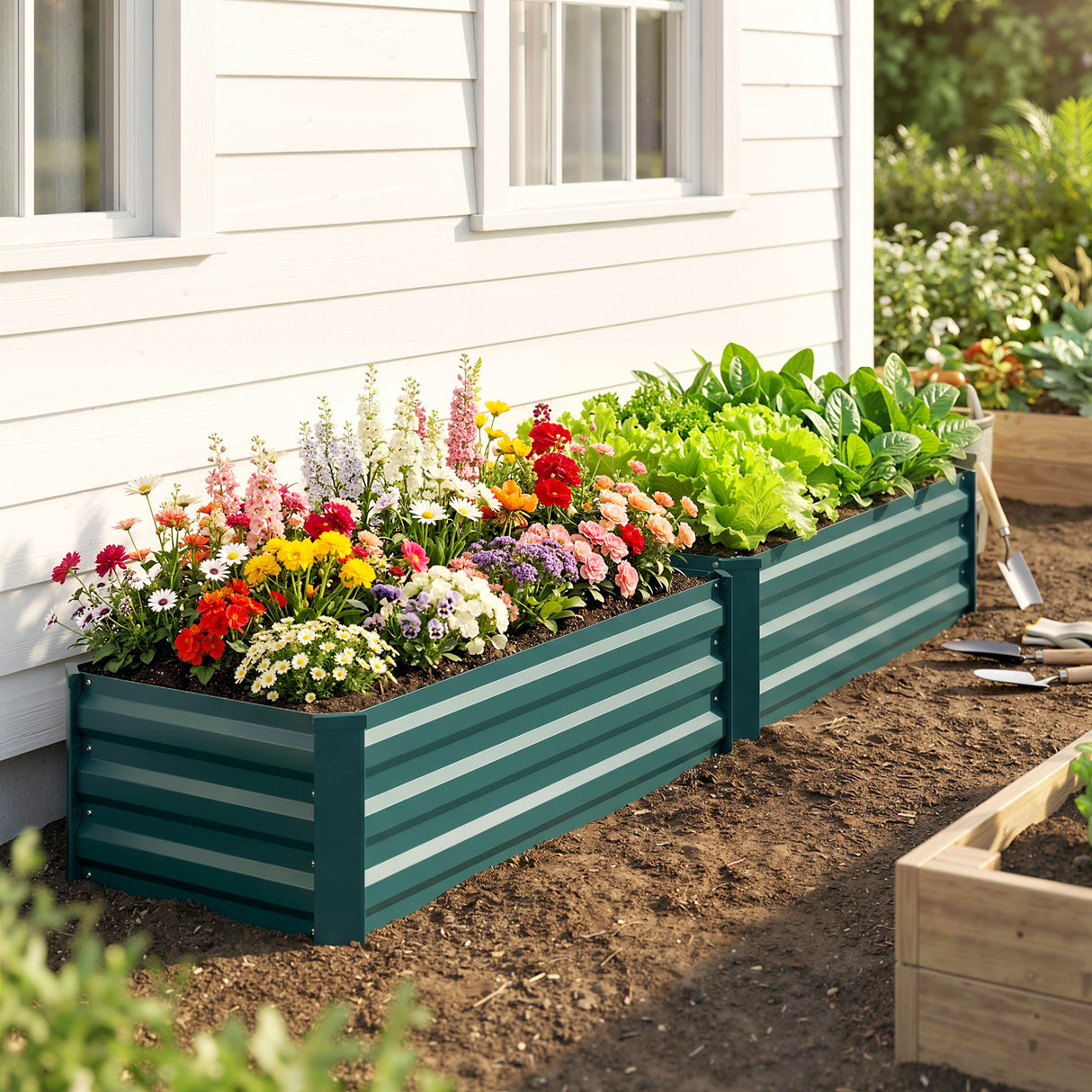 Galvanised Steel Outdoor Garden Planter Box 100cm Wide in Set Of 2 - Velmora