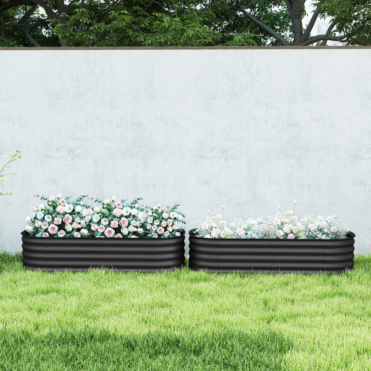 Galvanised Steel Outdoor Garden Planter Box 110cm Diameter in Set Of 2 - Velmora