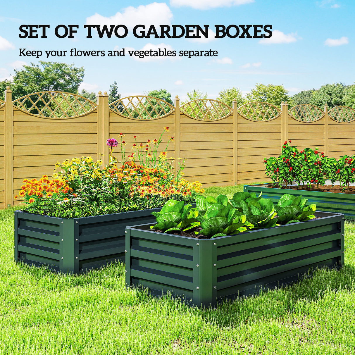 Galvanised Steel Outdoor Garden Planter Box 110cm Wide in Set Of 2 - Velmora