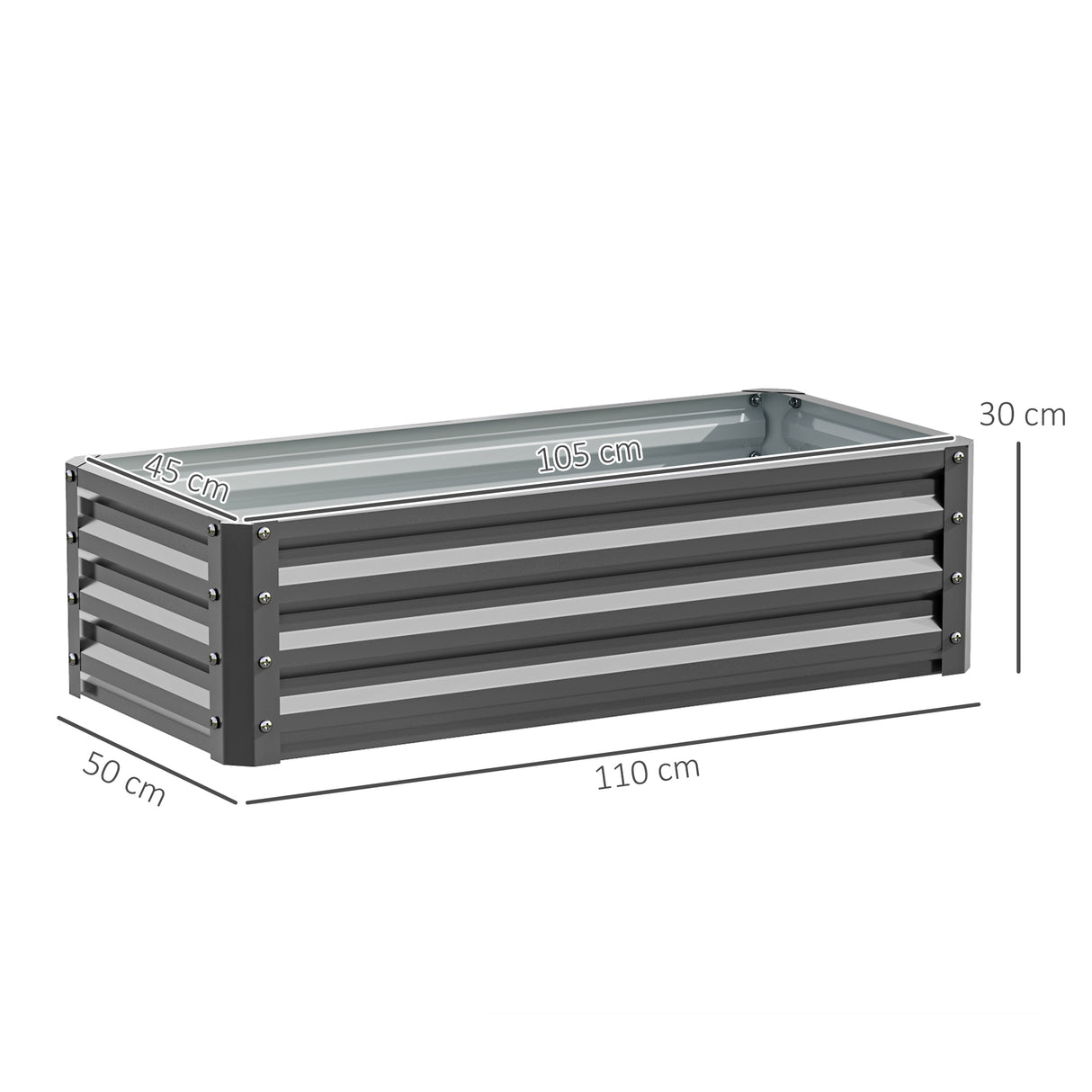 Galvanised Steel Outdoor Garden Planter Box 110cm Wide in Set Of 2 - Velmora