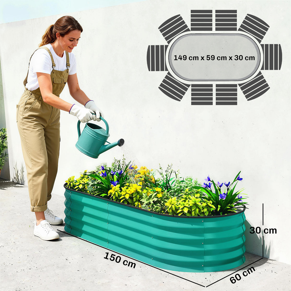 Galvanised Steel Outdoor Garden Planter Box 150cm Wide in Set Of 2 - Velmora