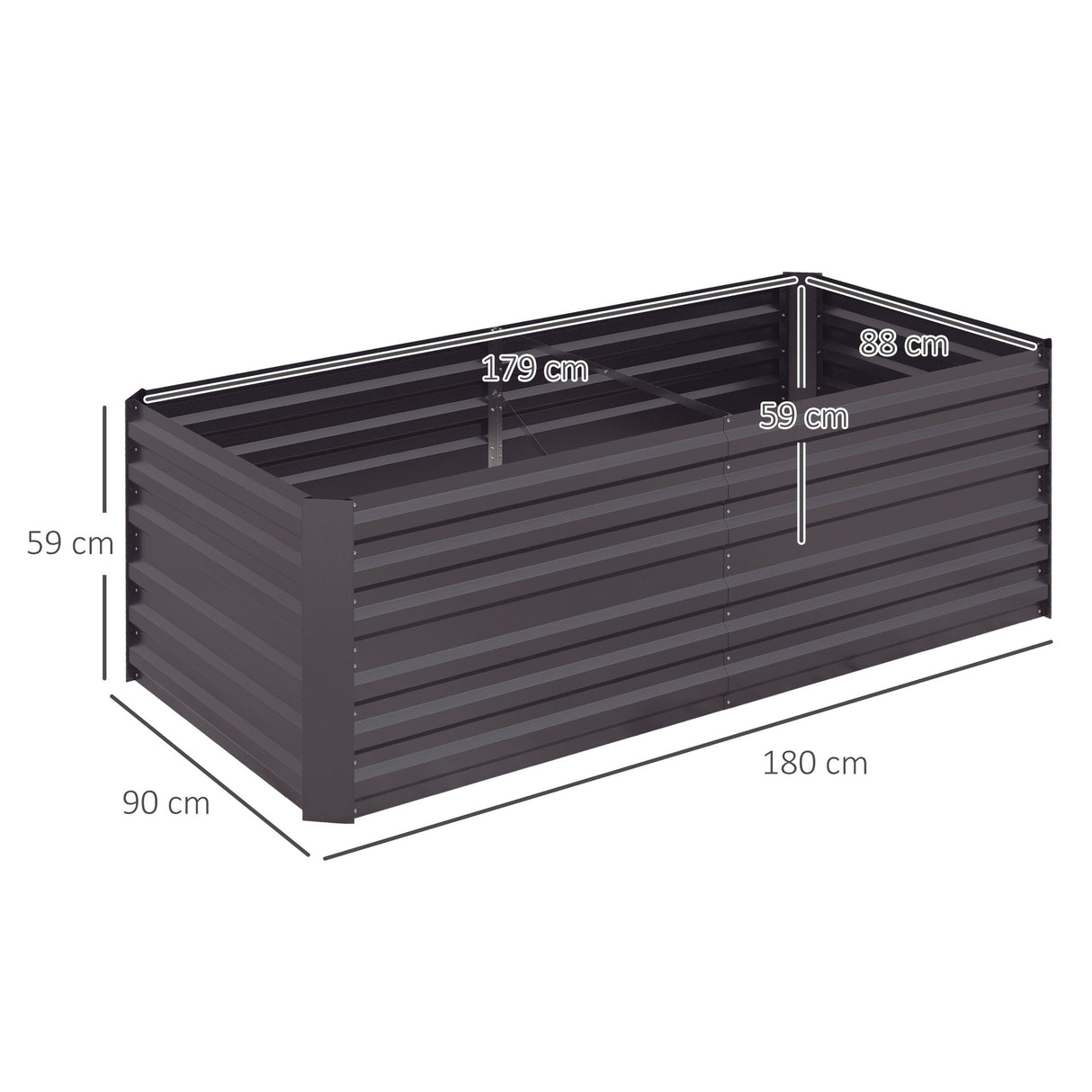 Galvanised Steel Outdoor Garden Planter Box 180cm Wide in Set Of 2 - Velmora