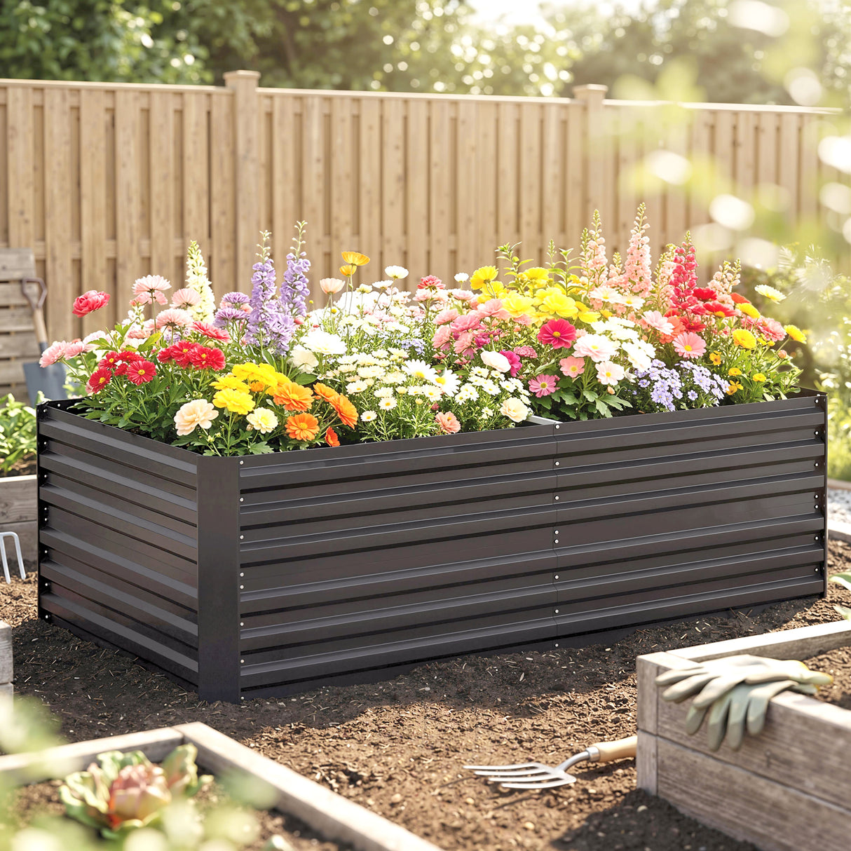 Galvanised Steel Outdoor Garden Planter Box 180cm Wide - Velmora