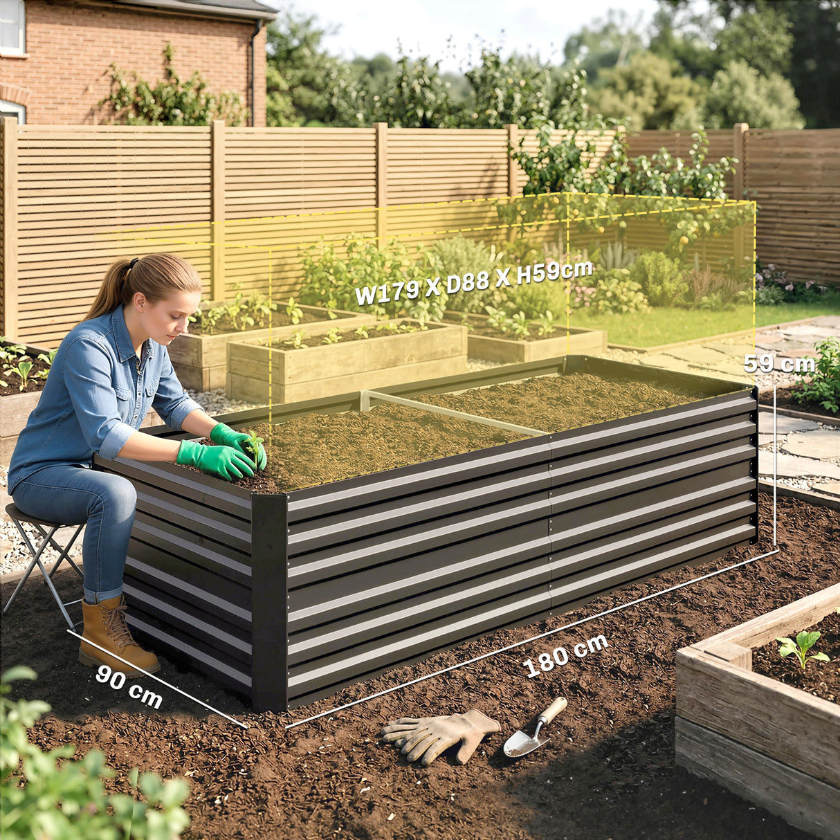 Galvanised Steel Outdoor Garden Planter Box 180cm Wide - Velmora