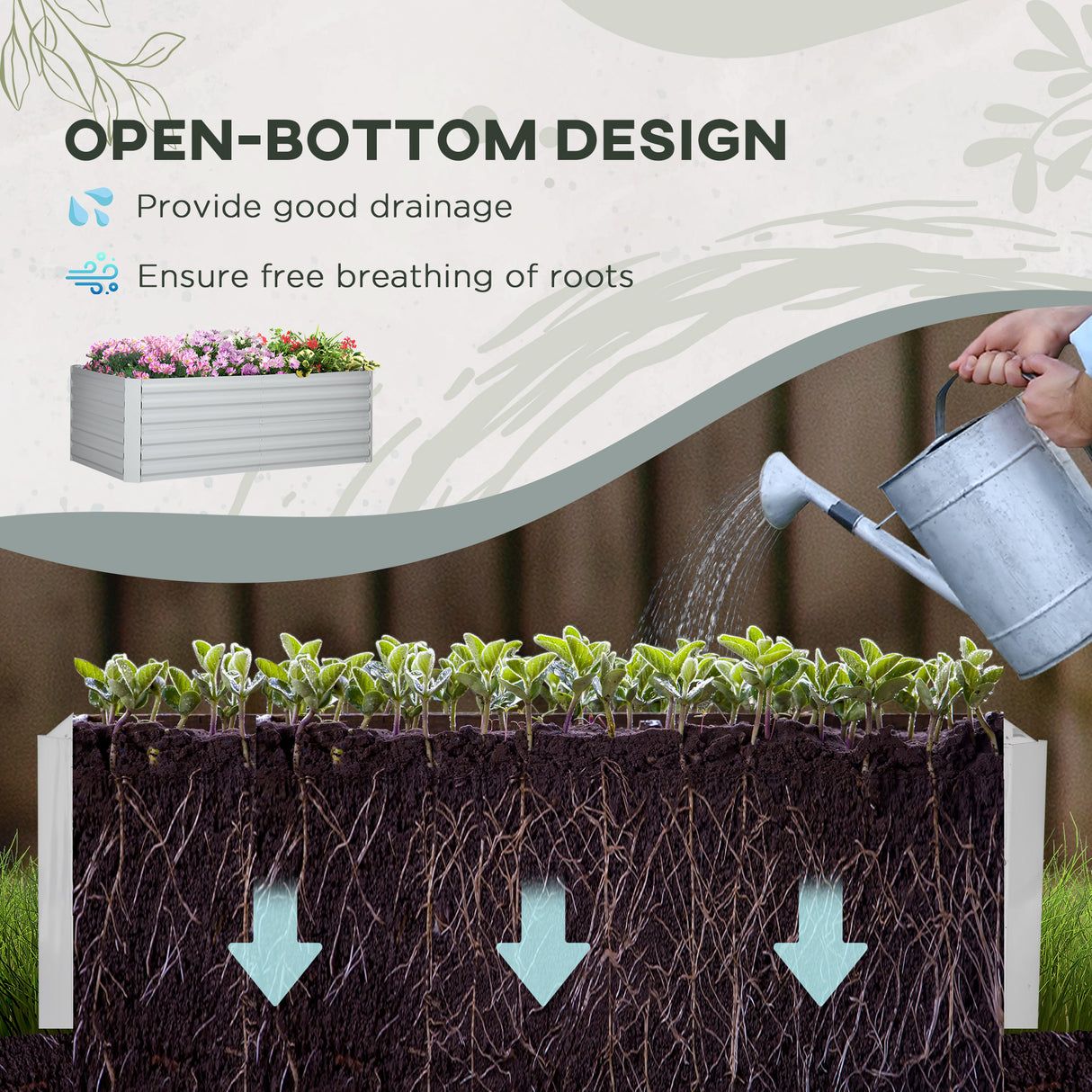 Galvanised Steel Outdoor Garden Planter Box 180cm Wide - Velmora