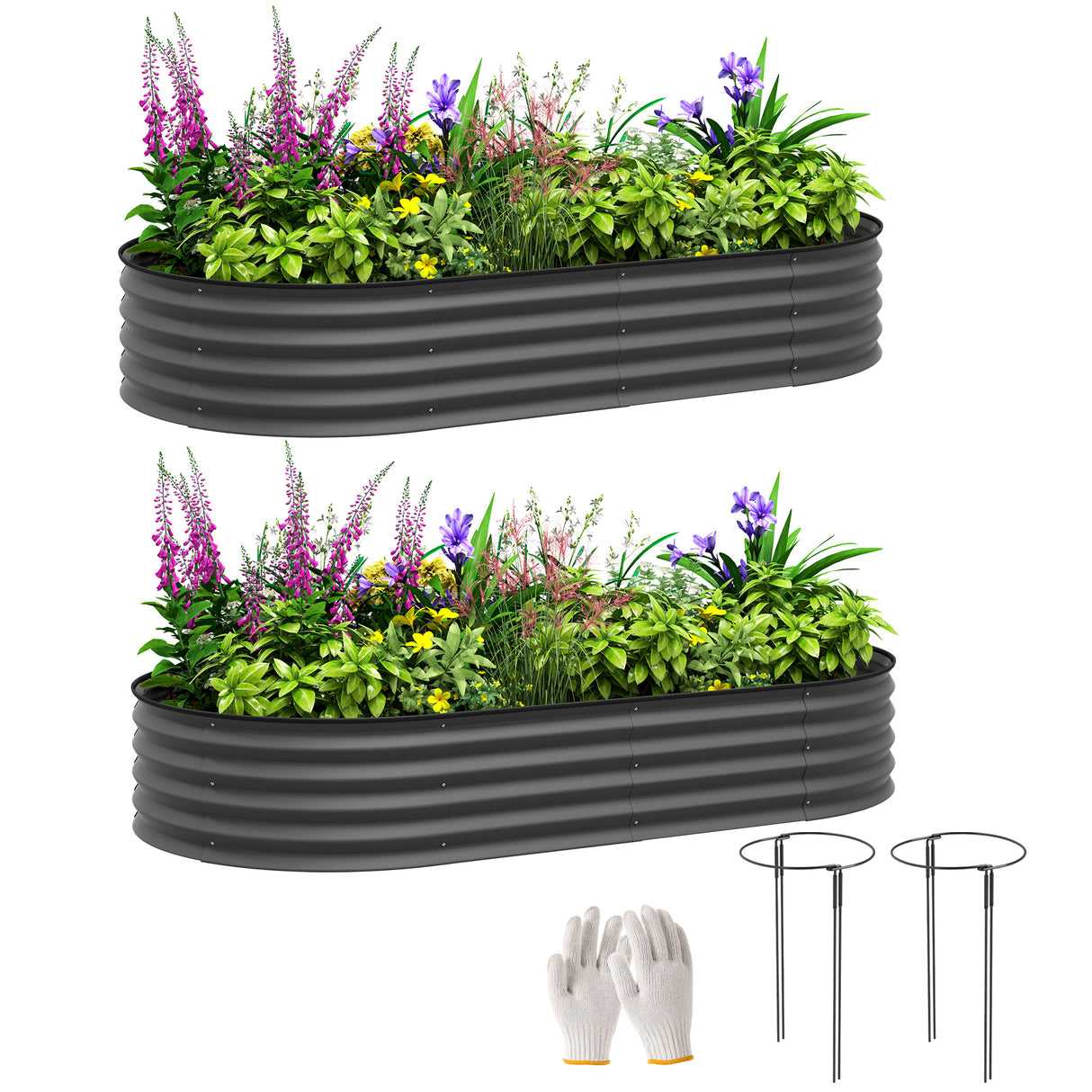 Galvanised Steel Outdoor Garden Planter Box 181cm Wide in Set Of 2 - Velmora