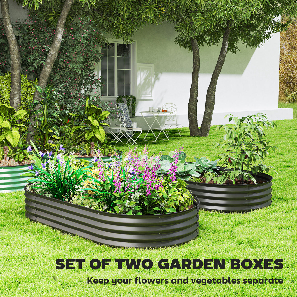 Galvanised Steel Outdoor Garden Planter Box 181cm Wide in Set Of 2 - Velmora
