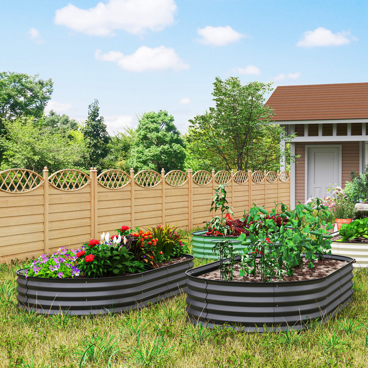 Galvanised Steel Outdoor Garden Planter Box 181cm Wide in Set Of 2 - Velmora