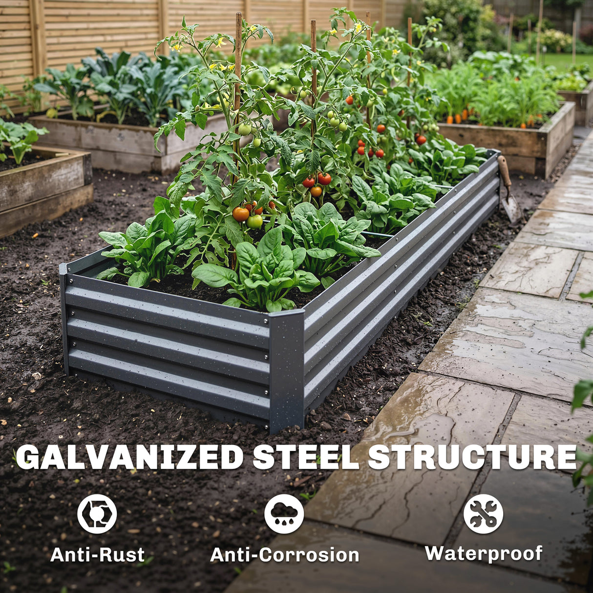 Galvanised Steel Outdoor Garden Planter Box 240cm Wide - Velmora
