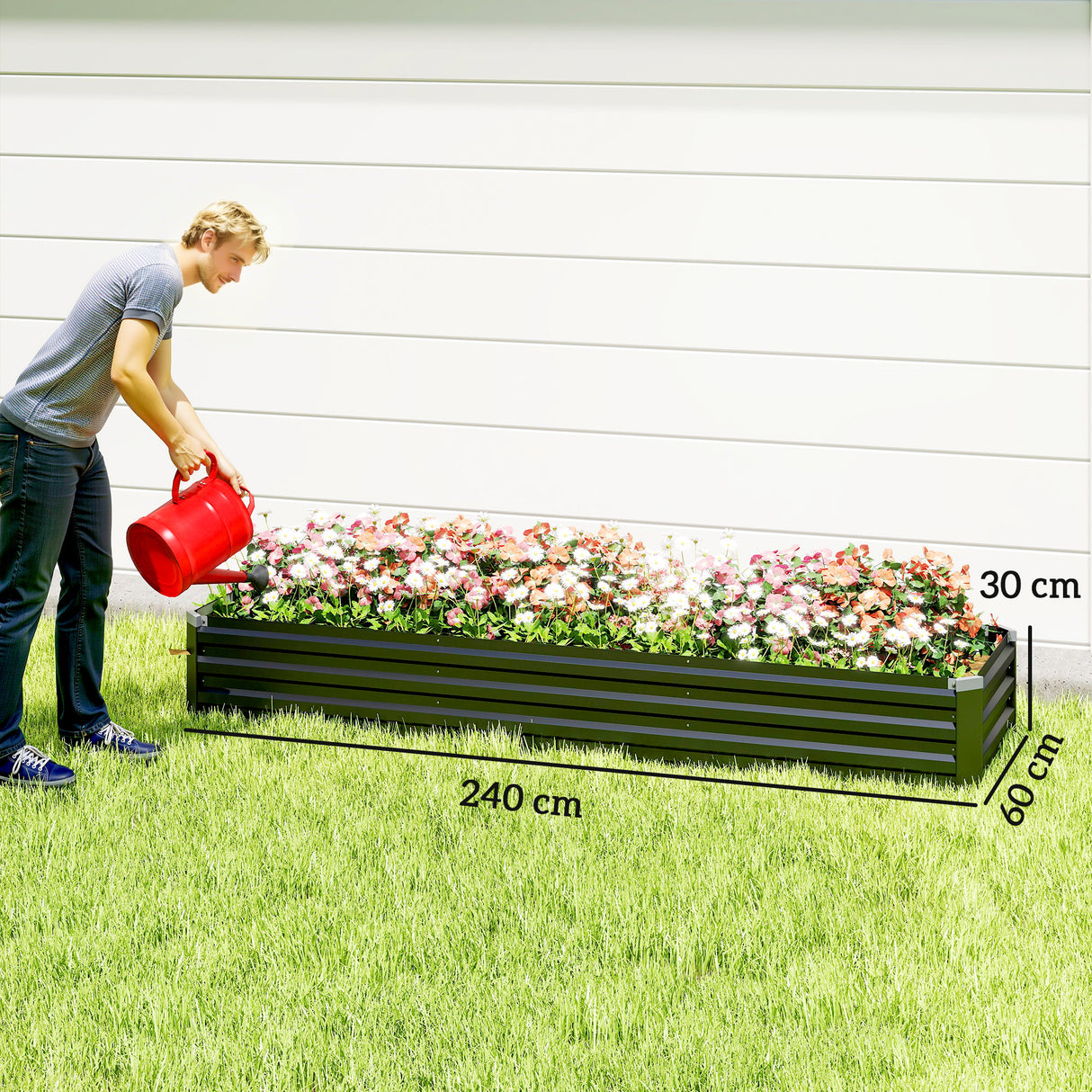 Galvanised Steel Outdoor Garden Planter Box 240cm Wide - Velmora