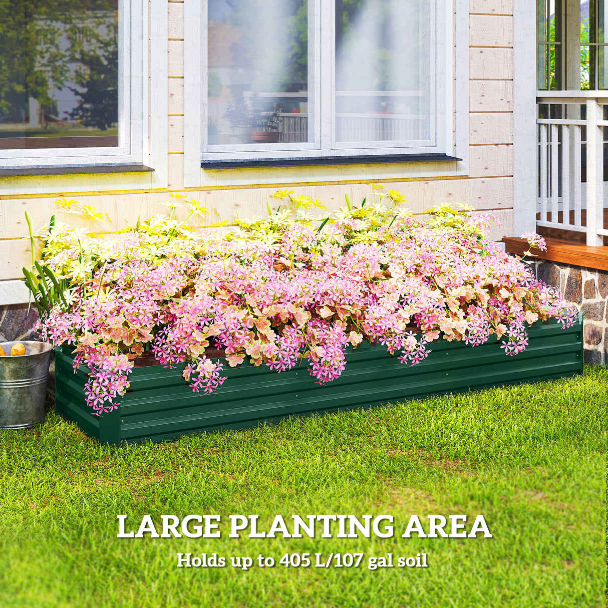 Galvanised Steel Outdoor Garden Planter Box 240cm Wide - Velmora