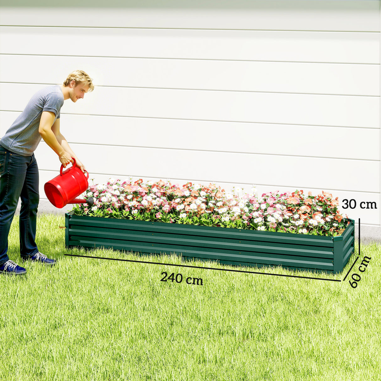 Galvanised Steel Outdoor Garden Planter Box 240cm Wide - Velmora