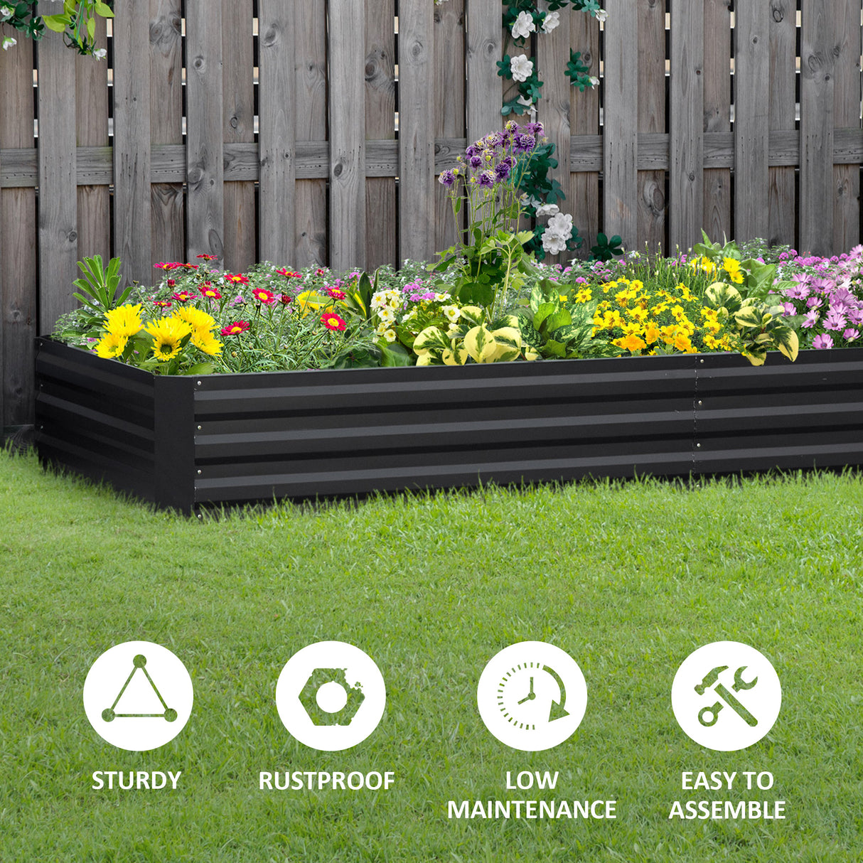 Galvanised Steel Outdoor Garden Planter Box 241cm Wide - Velmora