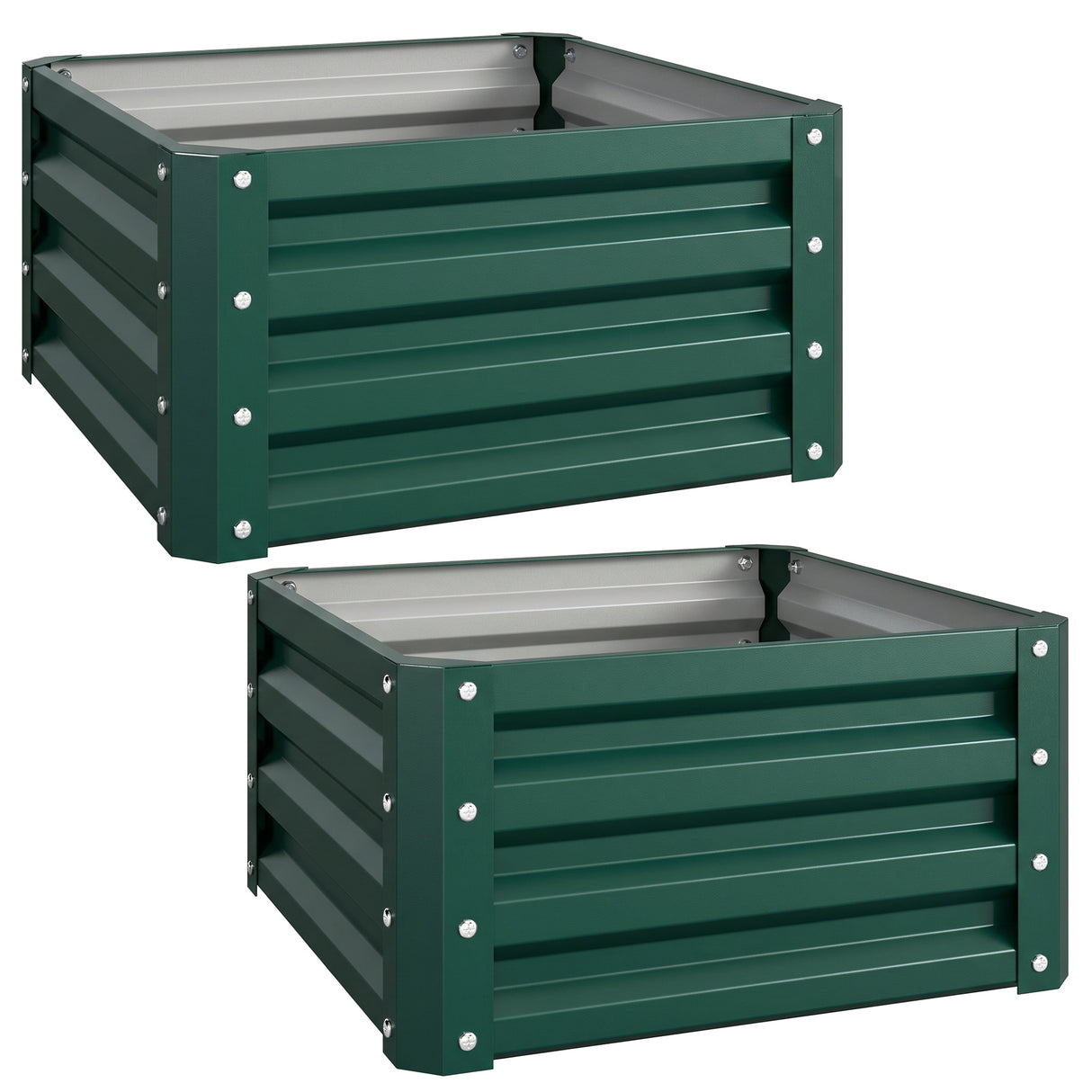 Galvanised Steel Outdoor Garden Planter Box 60cm Wide in Set Of 2 - Velmora