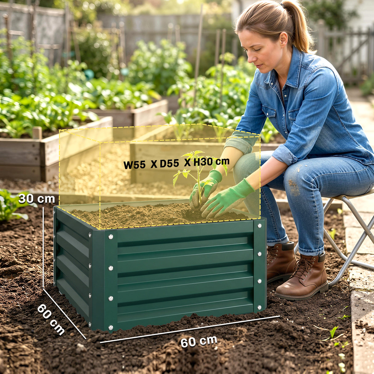 Galvanised Steel Outdoor Garden Planter Box 60cm Wide in Set Of 2 - Velmora
