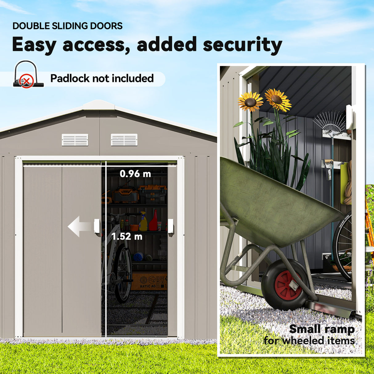 Galvanised Steel Outdoor Garden Shed 13ft x 11ft - Velmora