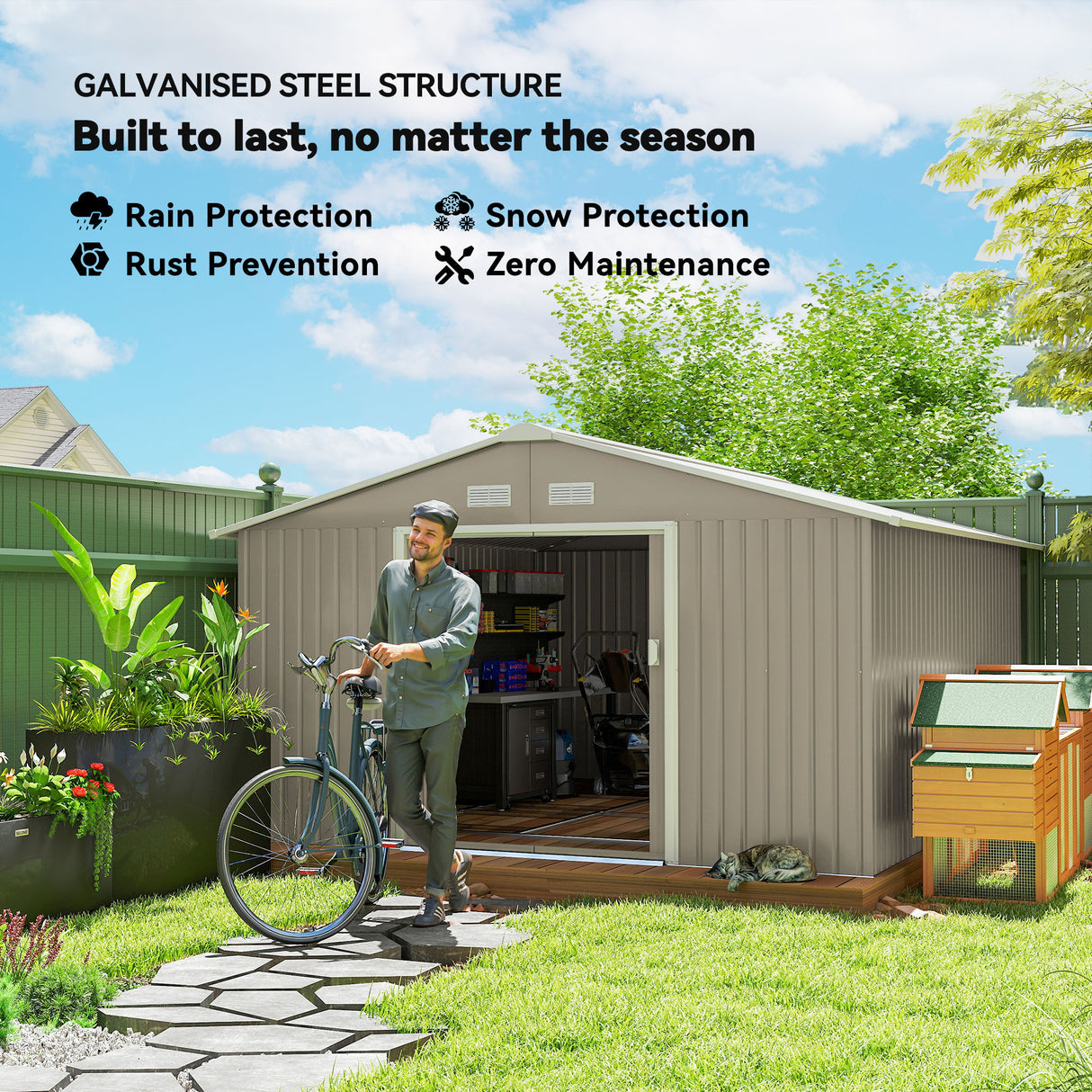 Galvanised Steel Outdoor Garden Shed 13ft x 11ft - Velmora