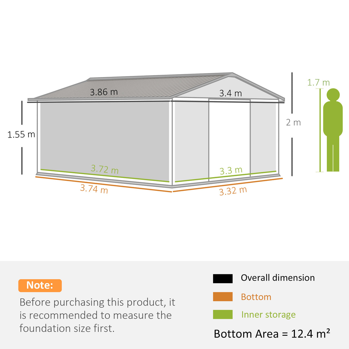 Galvanised Steel Outdoor Garden Shed 13ft x 11ft - Velmora