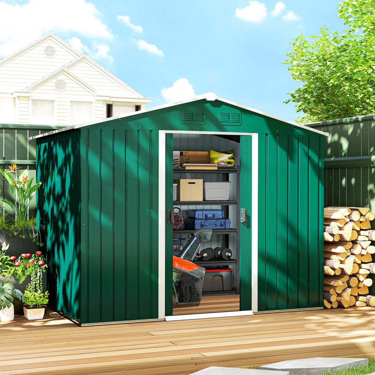Galvanised Steel Outdoor Garden Shed 7.7ft x 5.7ft - Velmora
