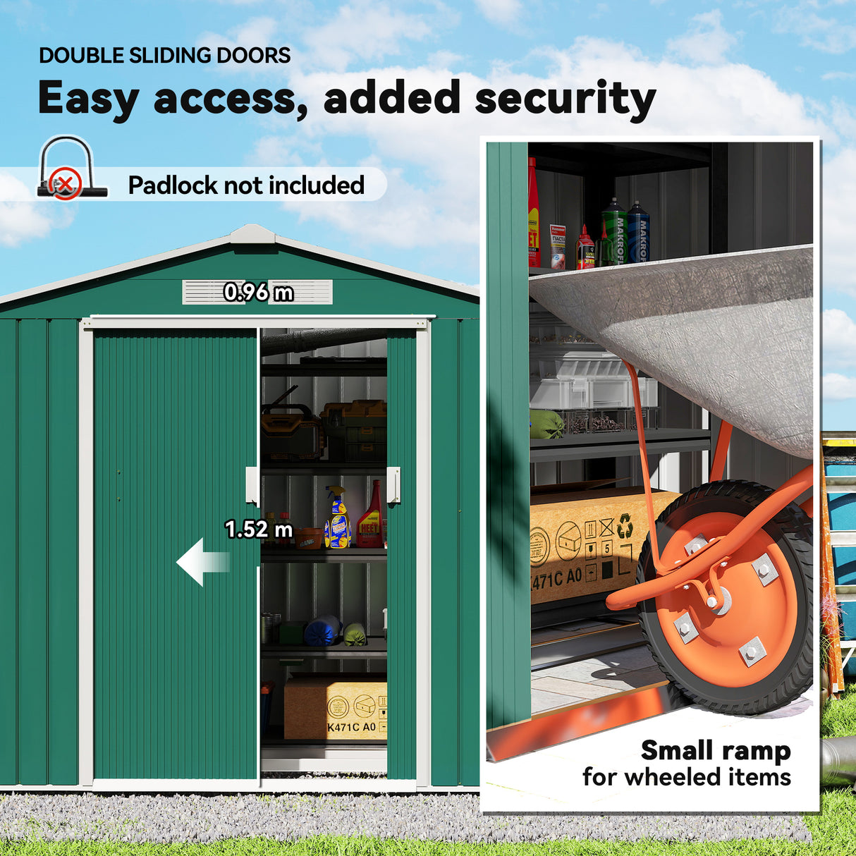 Galvanised Steel Outdoor Garden Shed 7ft x 4ft - Velmora