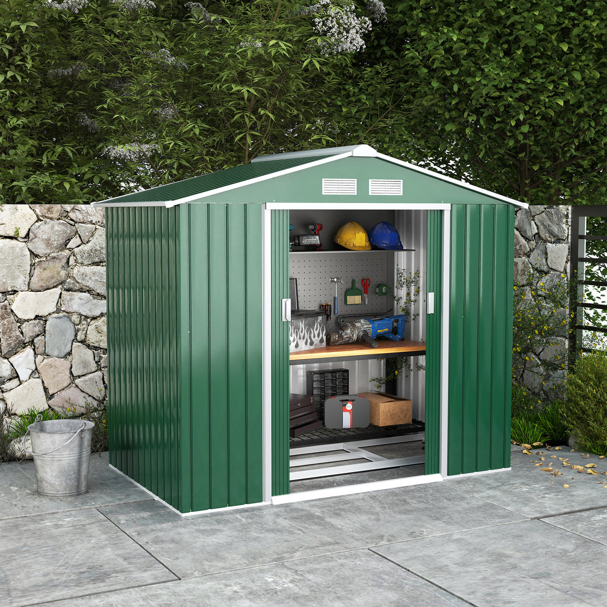 Galvanised Steel Outdoor Garden Shed 7ft x 4ft - Velmora