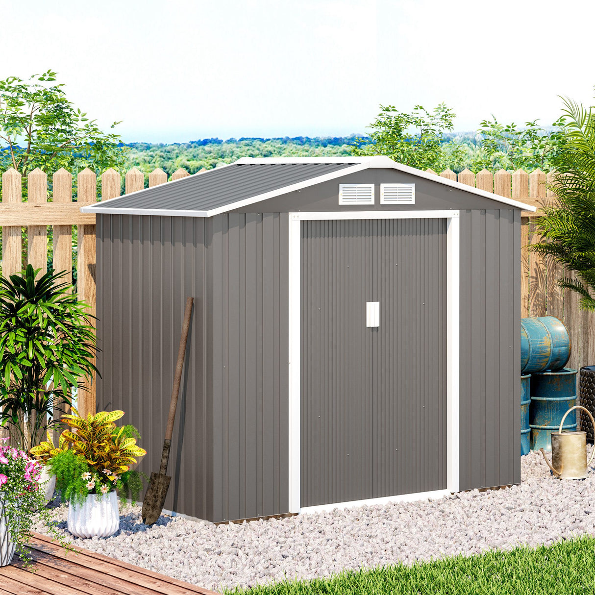Galvanised Steel Outdoor Garden Shed 7ft x 4ft - Velmora