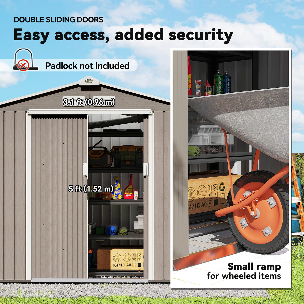 Galvanised Steel Outdoor Garden Shed 7ft x 4ft - Velmora