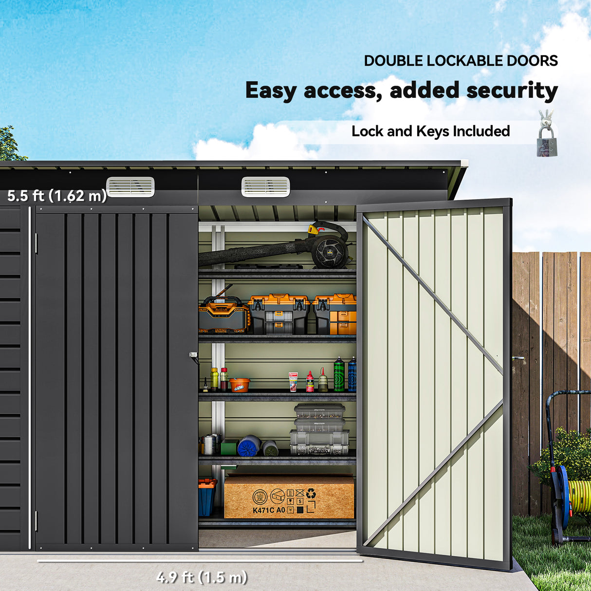 Galvanised Steel Outdoor Garden Shed 8.2ft x 4ft - Velmora