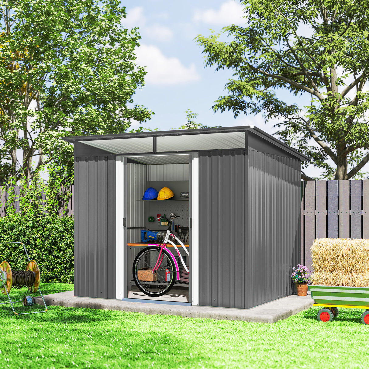 Galvanised Steel Outdoor Garden Shed 8.9ft x 6.5ft - Velmora