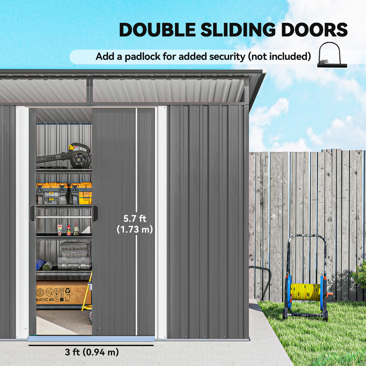 Galvanised Steel Outdoor Garden Shed 8.9ft x 6.5ft - Velmora